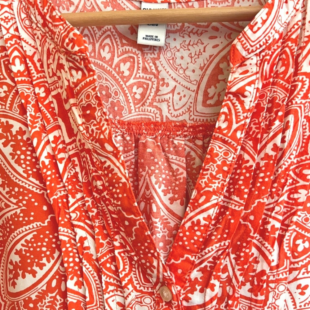 Old Navy Womens Red White Medallion Paisley Sleeveless Pintuck Shift Dress L - Picture 5 of 10